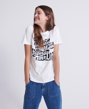 Superdry Brand Language Oversized Női Pólók Fehér/Fekete | CIMWH5784